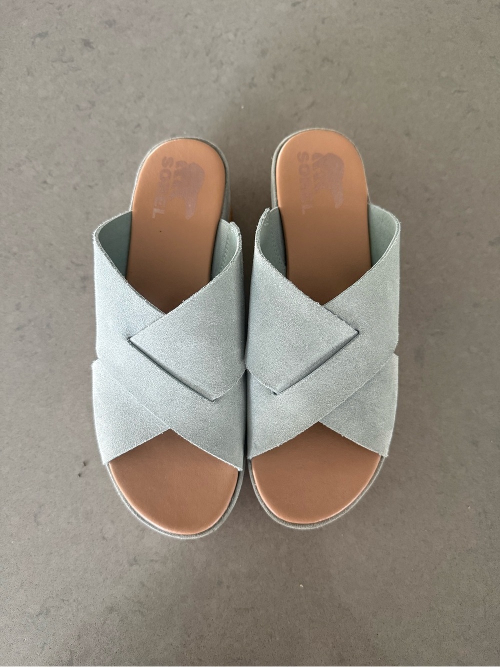 Sorel Women's Light Sage Suede Platform Slide Sandals